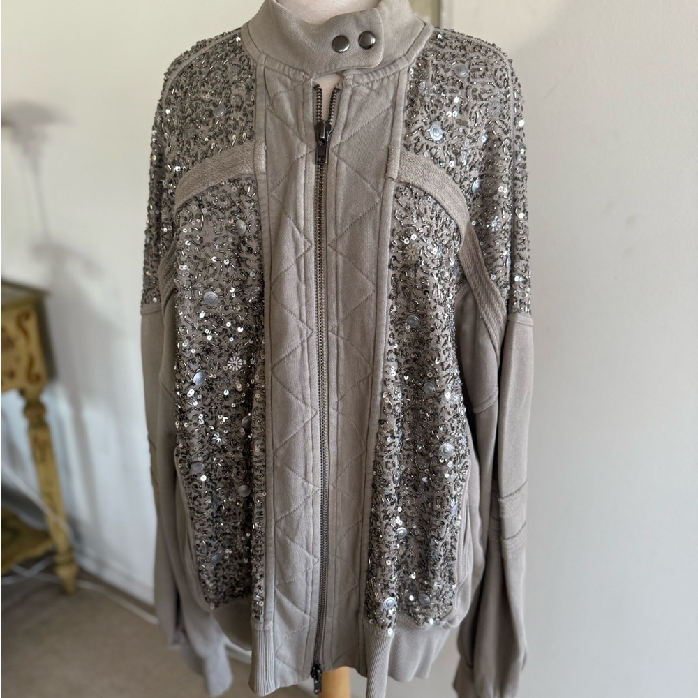 Glamorous Sequin Bomber Jacket in Silver by [Brand]